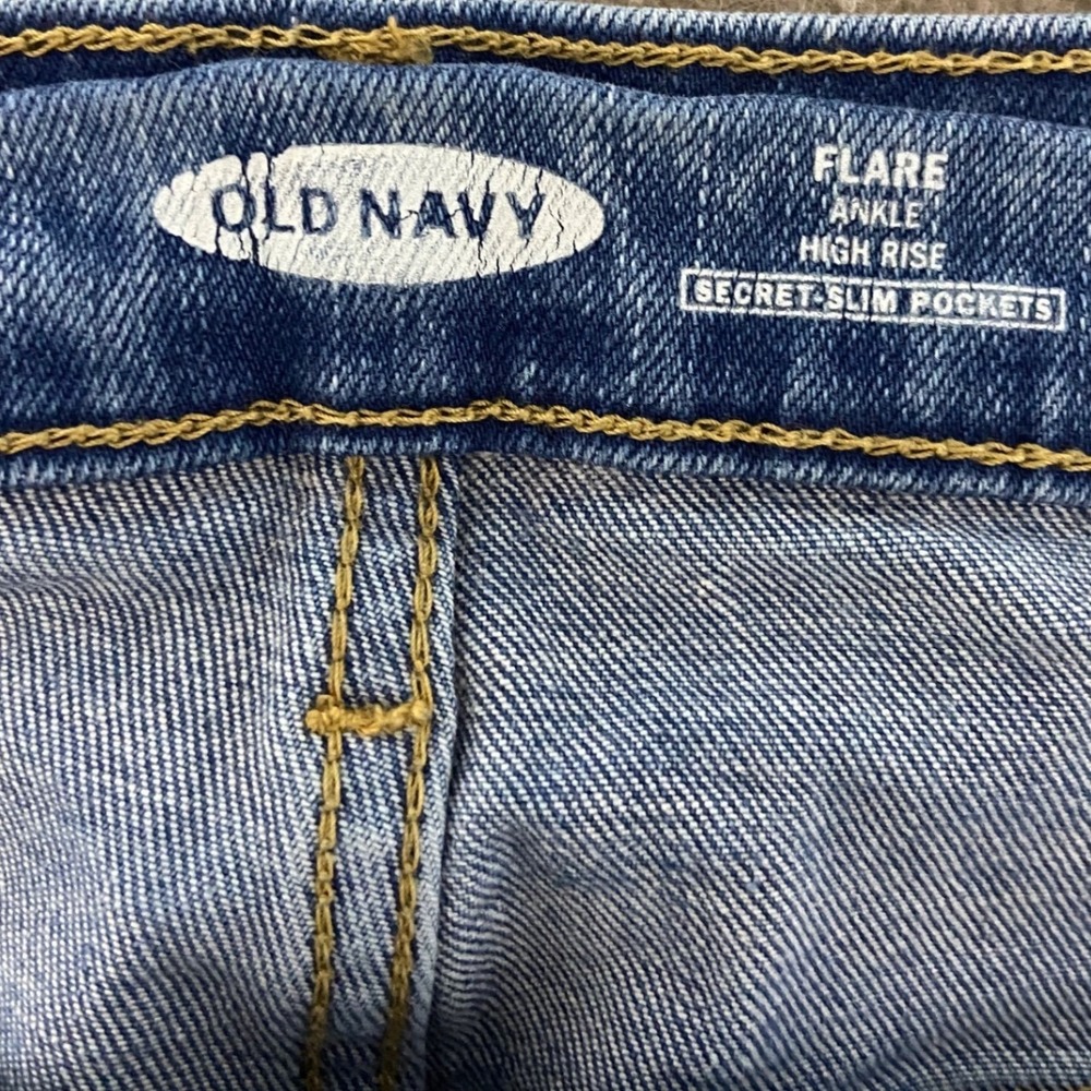 Old Navy High Rise Flare Ankle Jeans Medium Wash Raw‎ Hem 20 Tall Slim Pocket - Picture 4 of 11
